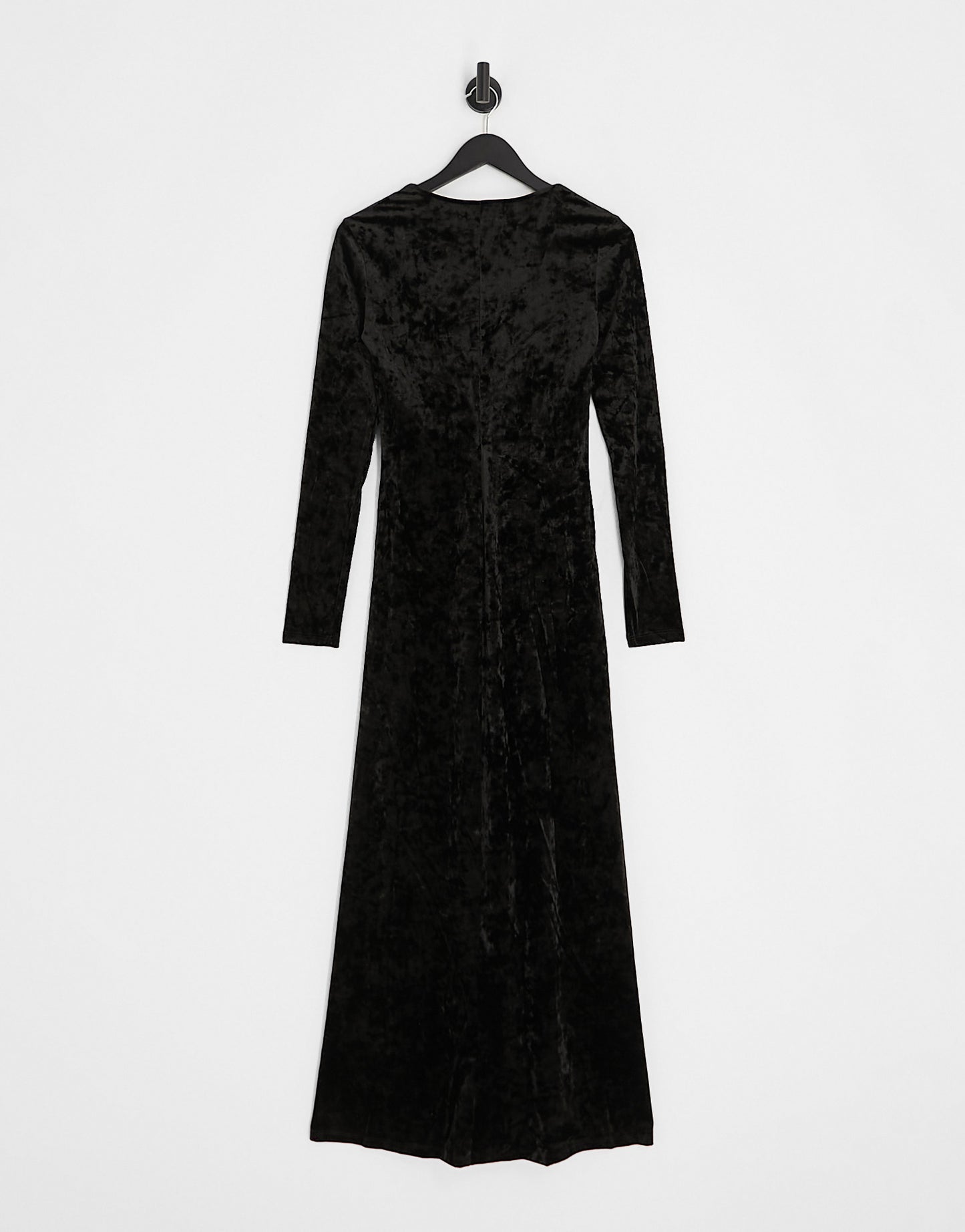Monki crushed velvet long sleeve maxi dress in black