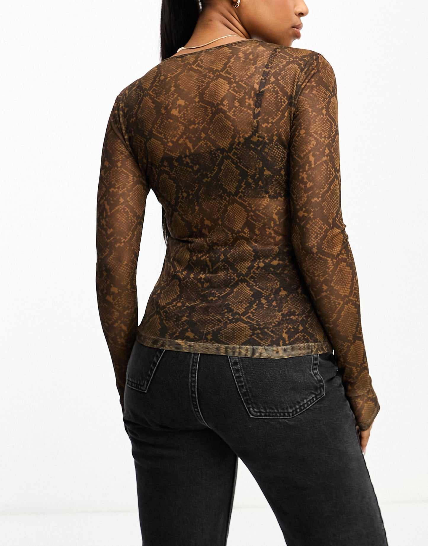 Monki long sleeve mesh top in brown animal print ASOS Sample Sale