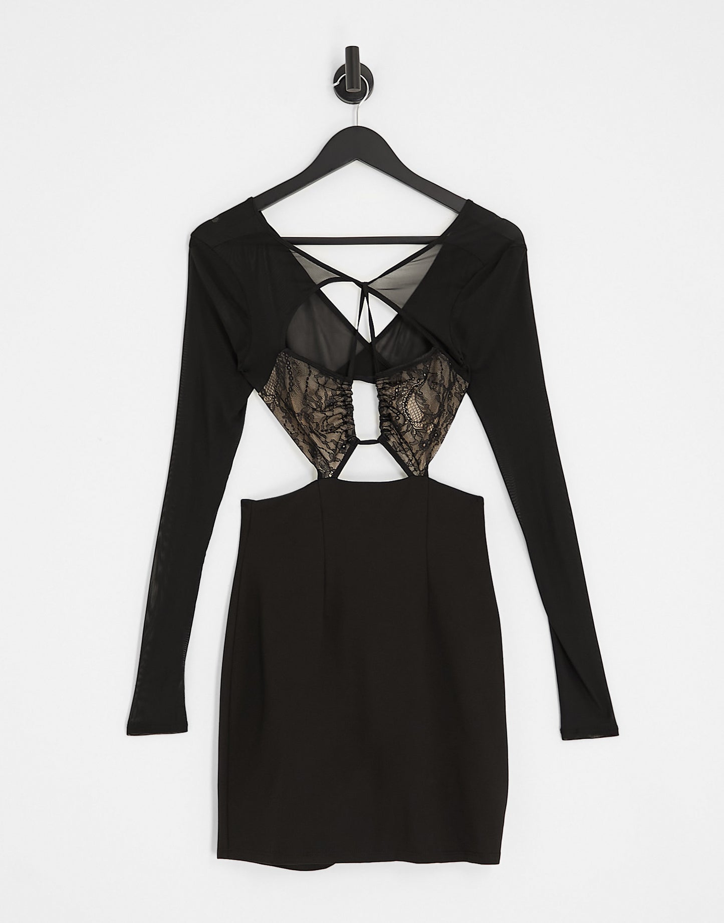 ASOS DESIGN mini dress with ruched lace bodice in black