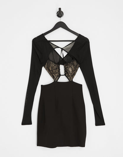 ASOS DESIGN mini dress with ruched lace bodice in black