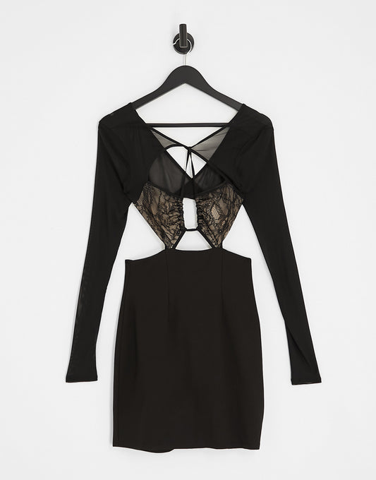 ASOS DESIGN mini dress with ruched lace bodice in black
