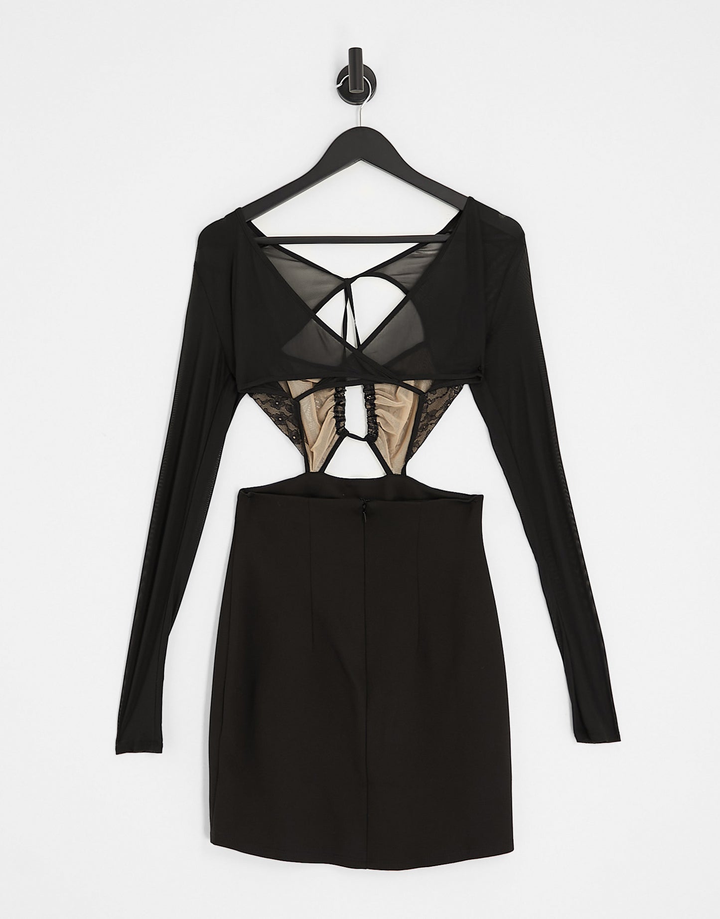 ASOS DESIGN mini dress with ruched lace bodice in black
