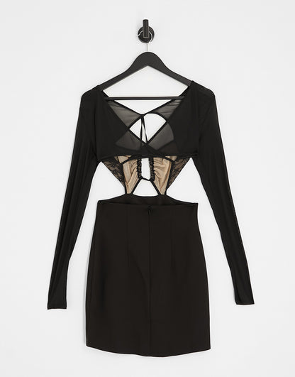ASOS DESIGN mini dress with ruched lace bodice in black
