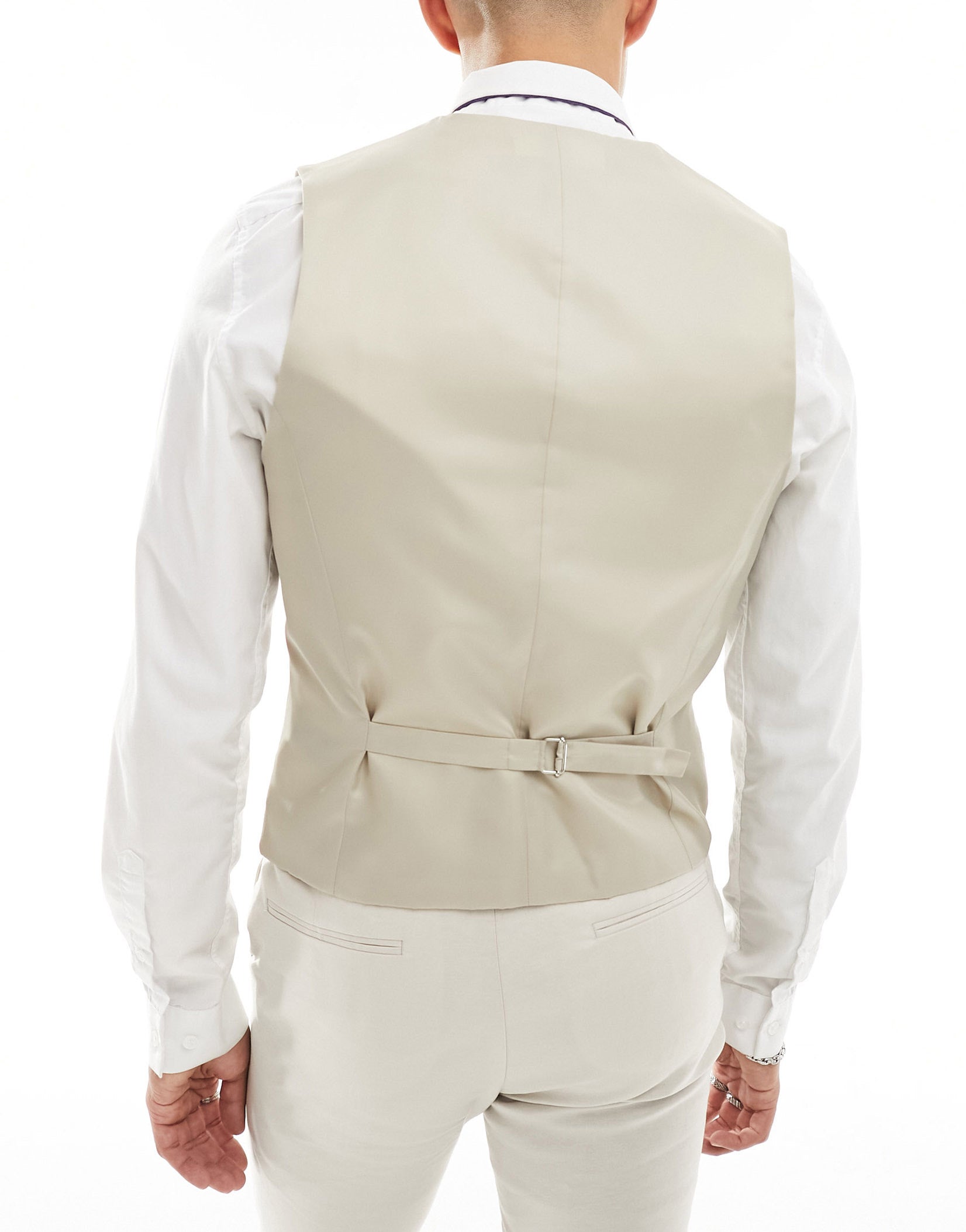 ASOS DESIGN skinny linen mix suit waistcoat in stone
