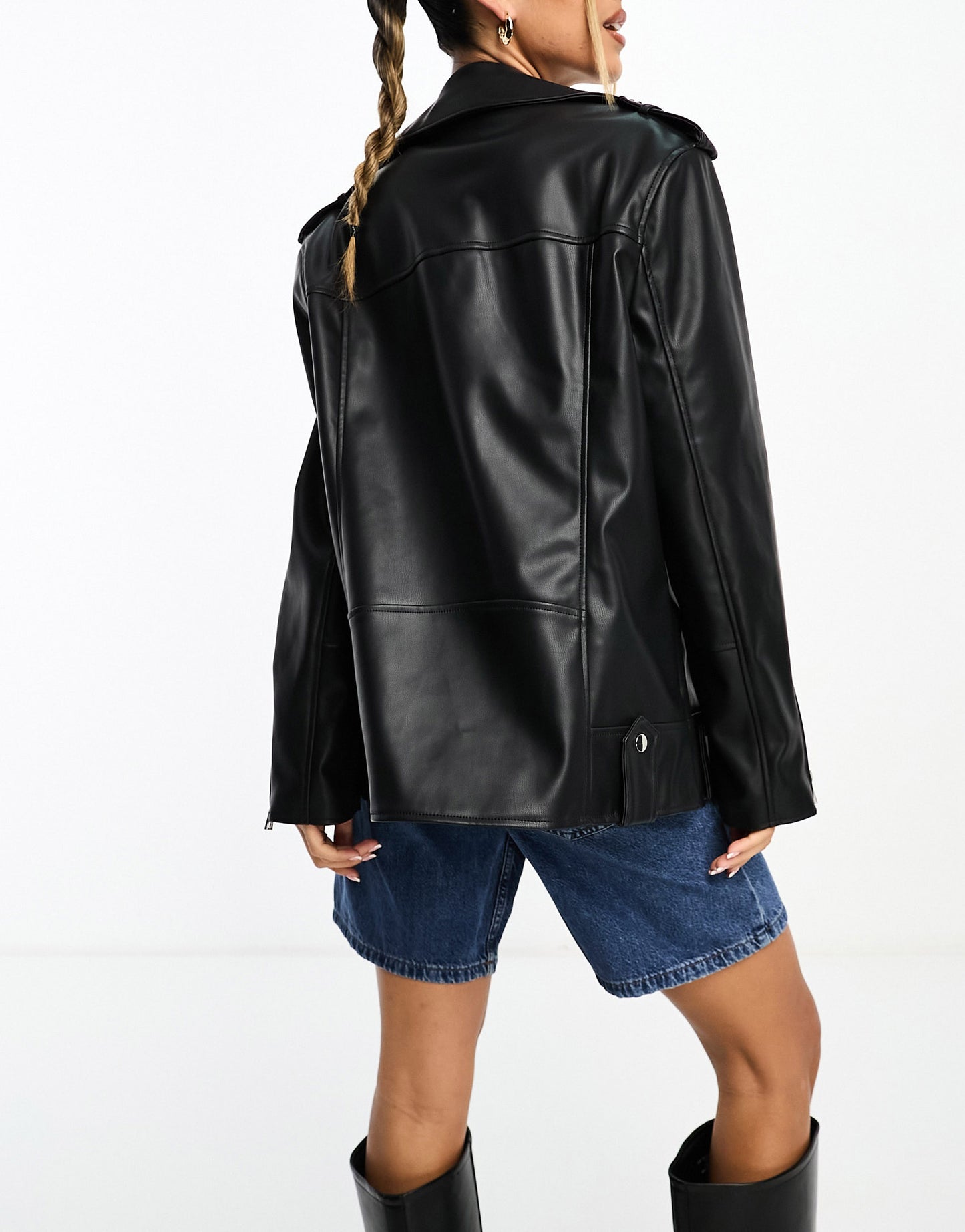 River Island oversized PU biker jacket in black