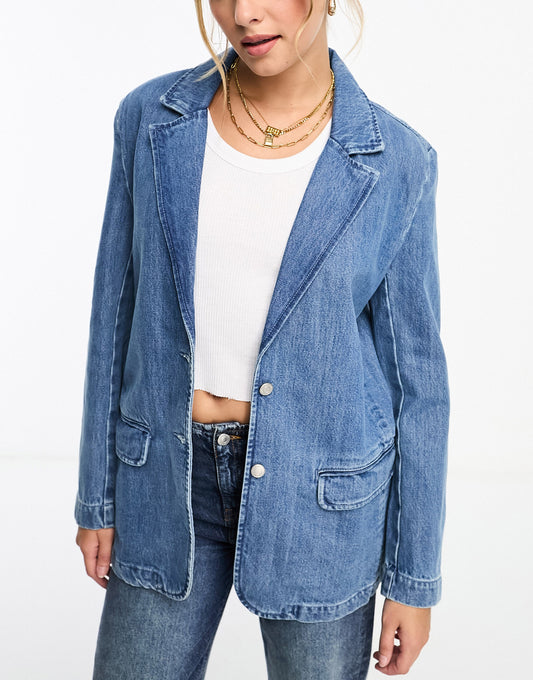 Pull&Bear denim blazer in medium blue