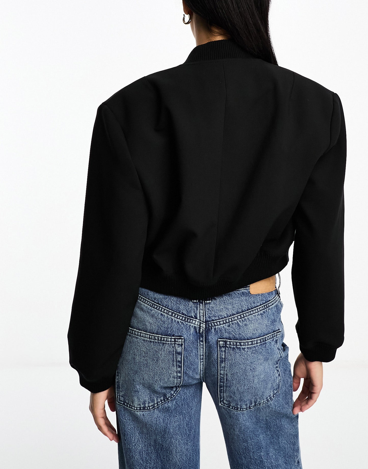 Stradivarius wool blend bomber jacket in black