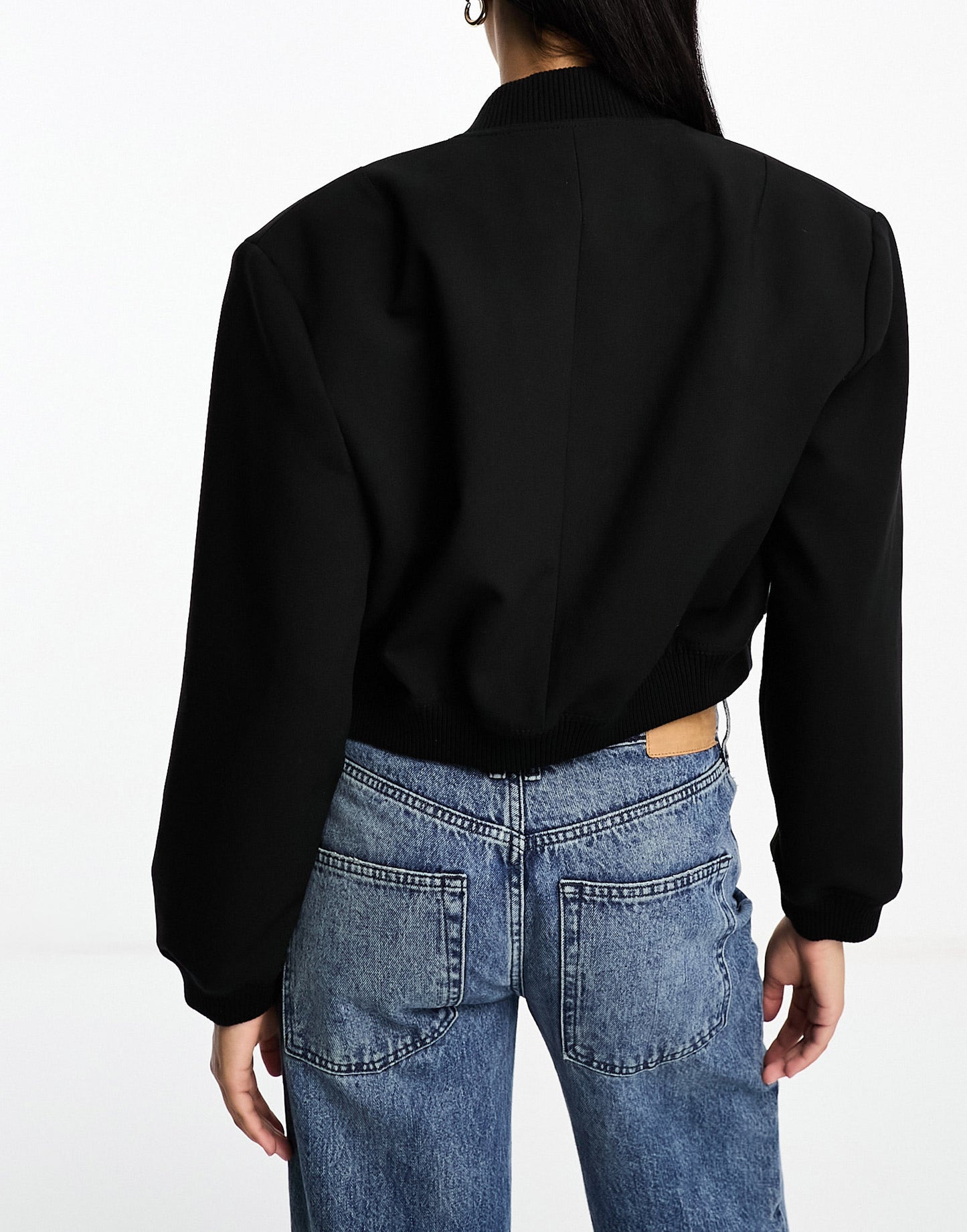 Stradivarius wool blend bomber jacket in black