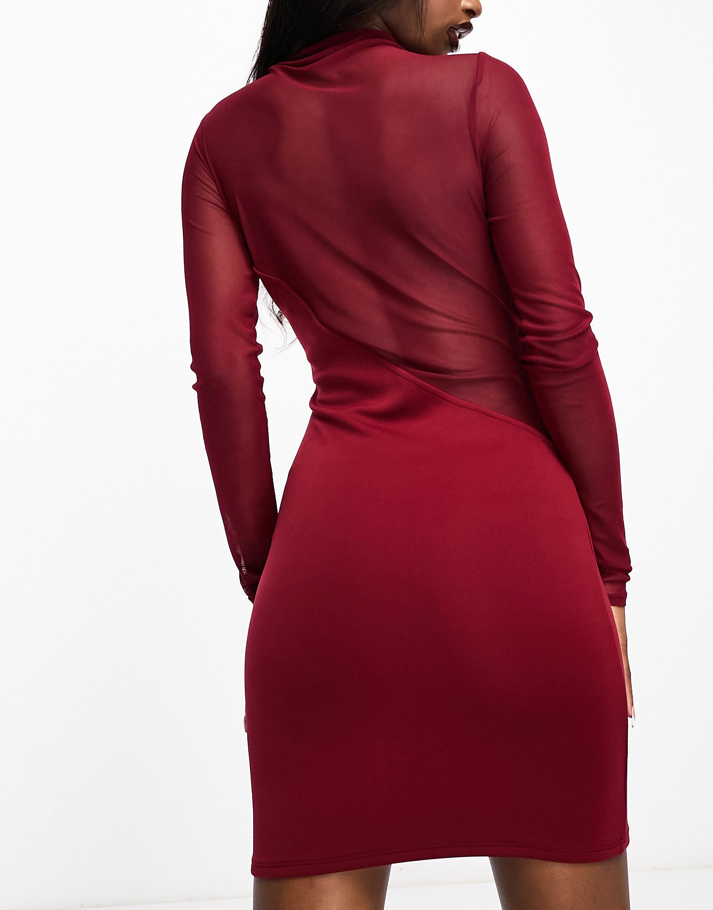 ASOS DESIGN long sleeve mesh panel mini dress in red ASOS Sample Sale