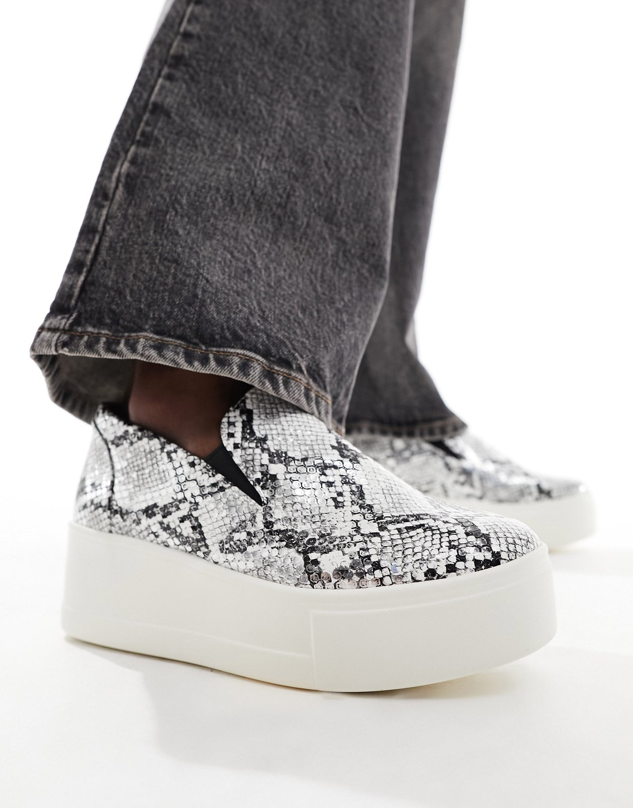 Simply Be Wide Fit flatform slip on trainers in black