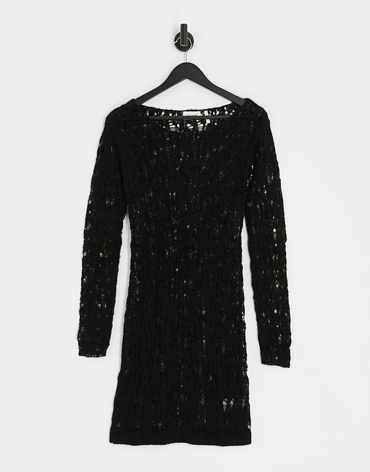 Weekday Teagan open knit midi dress in black