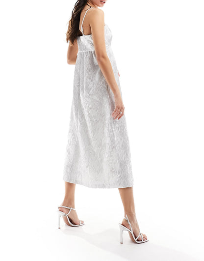 Nobody's Child texture jacquard midi dress in silver
