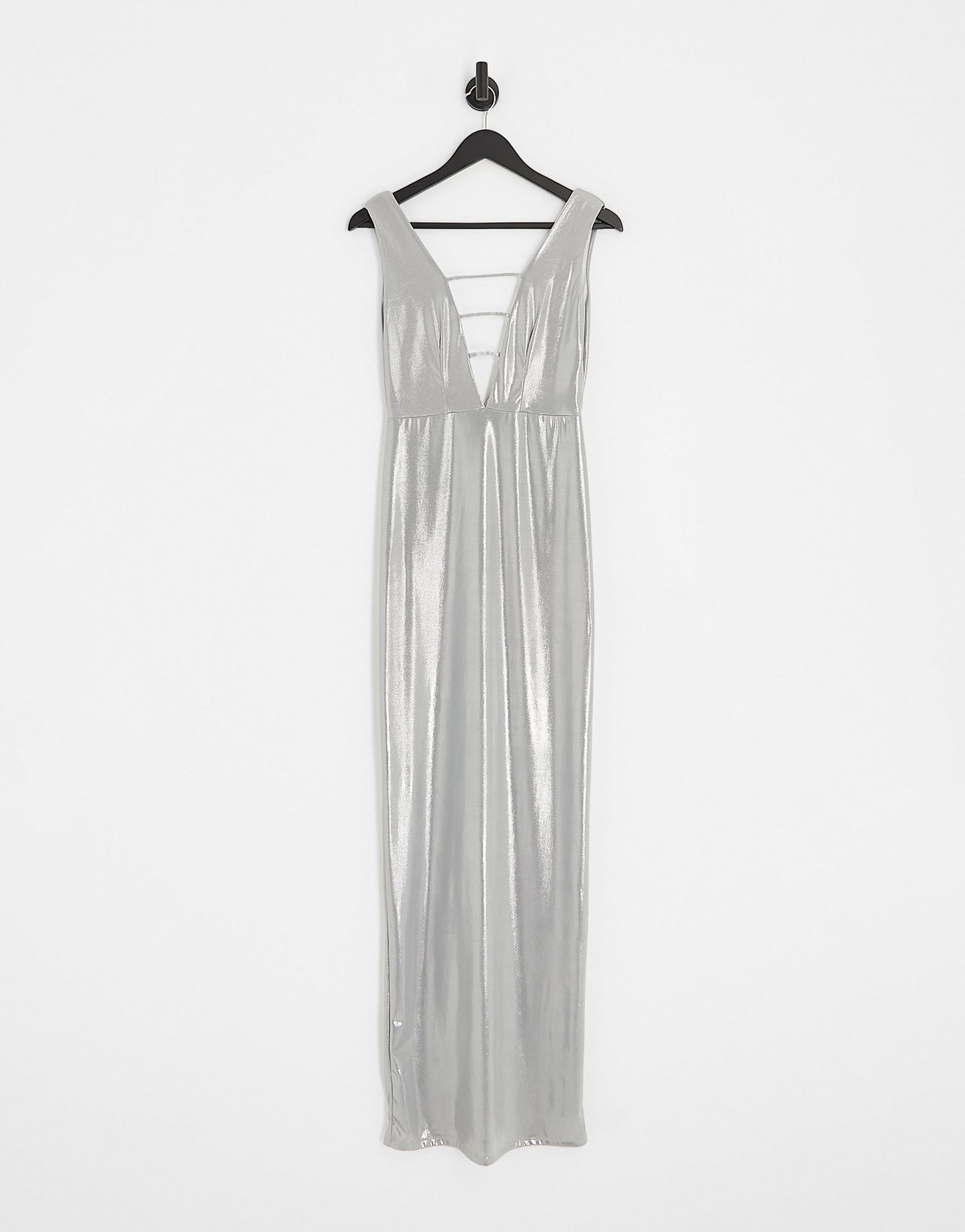 ASOS DESIGN binding detail front maxi dress in metallic silver
