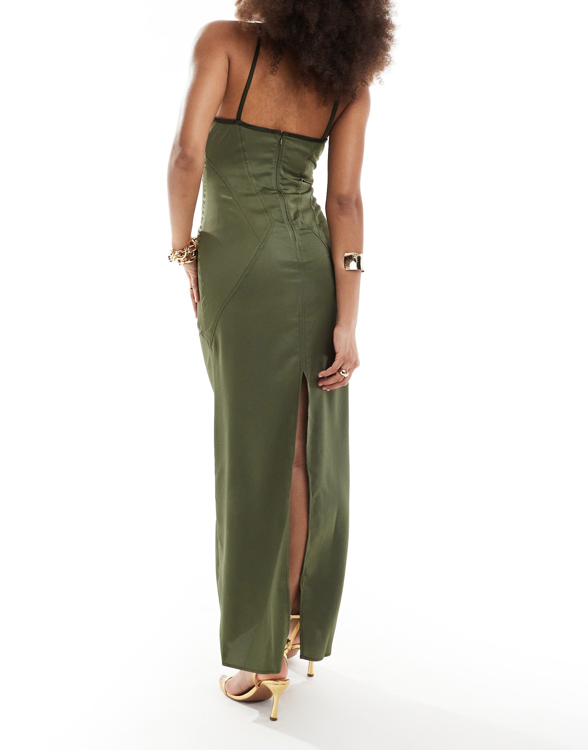 ASOS DESIGN cami maxi dress with top stitching detail in khaki