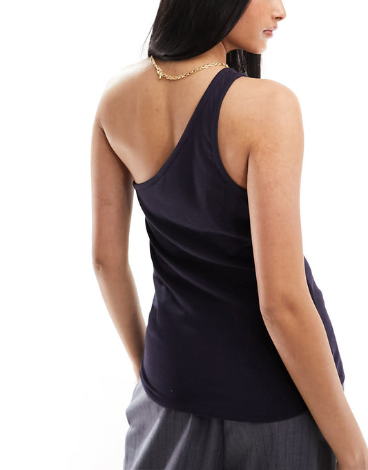 & Other Stories one shoulder fitted top in dark blue
