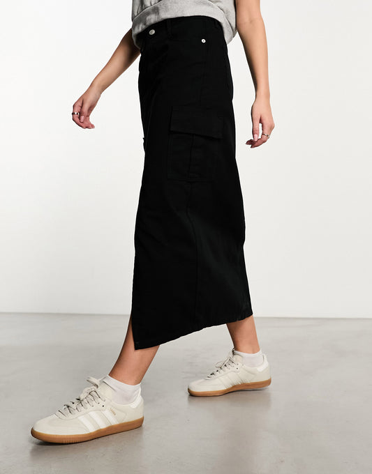 New Look cargo midaxi skirt in black
