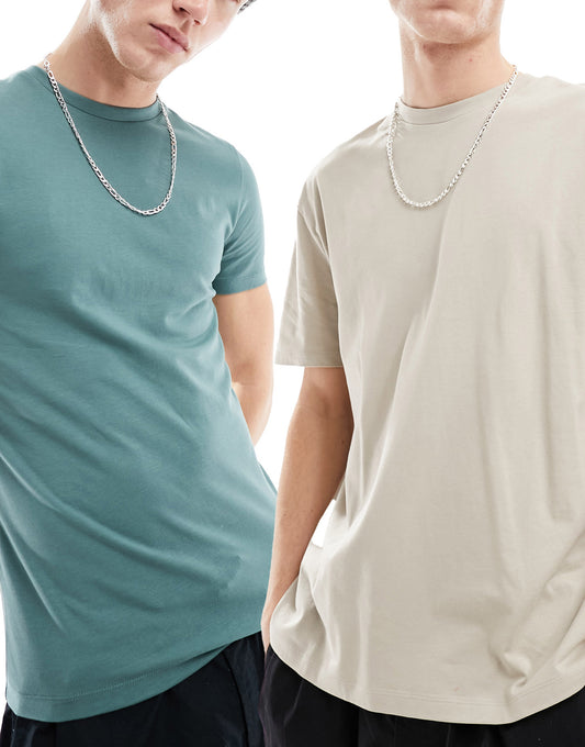 ASOS DESIGN 2 pack relaxed t-shirts in taupe and grey