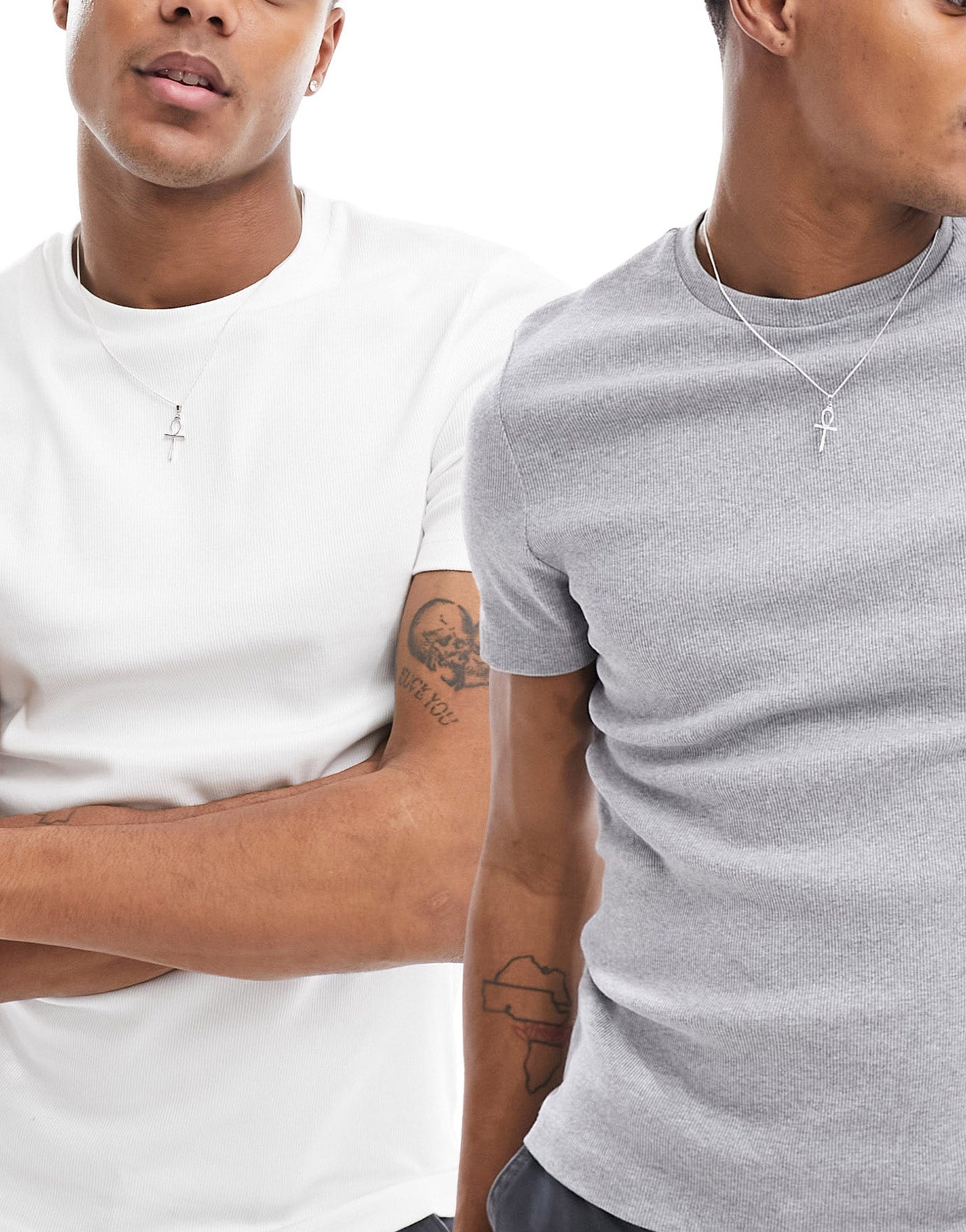 ASOS DESIGN 2 pack muscle fit rib t-shirts in grey marl and white