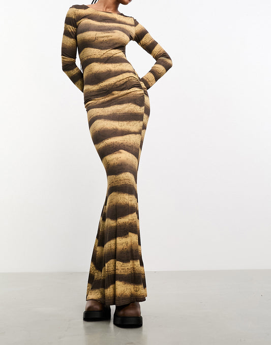 Heretic Nine cowl back mermaid maxi dress in desert print