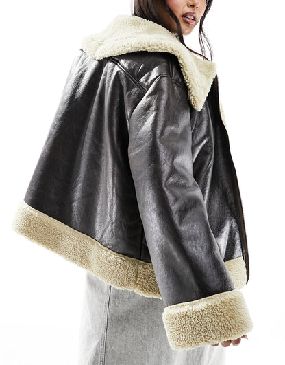Yours cropped jacket in brown