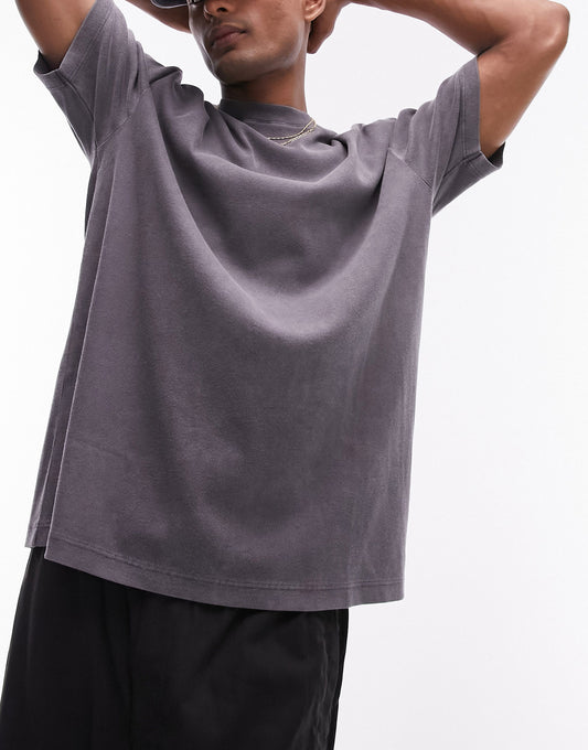Topman oversized ribbed t-shirt in washed black