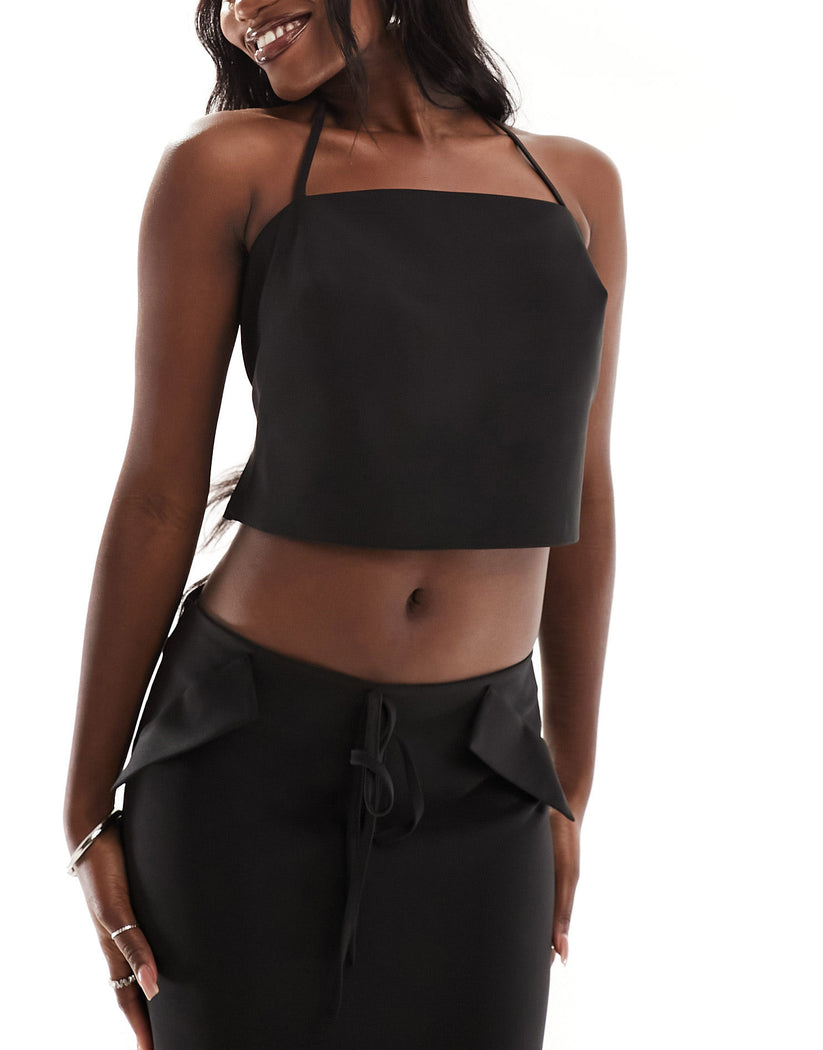 ASOS DESIGN minimal halter coord top in black ASOS Sample Sale
