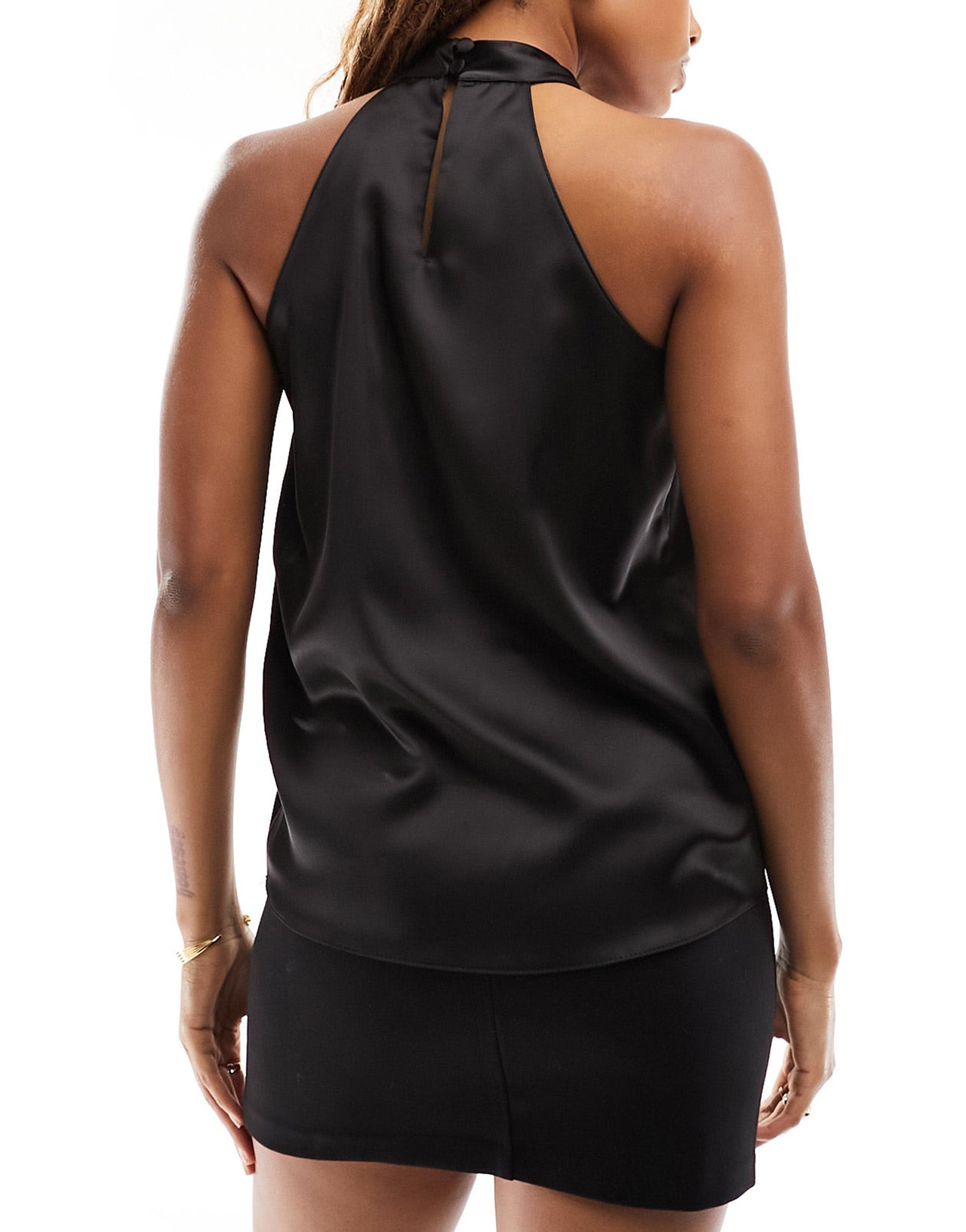 New Look satin high neck sleeveless top in black