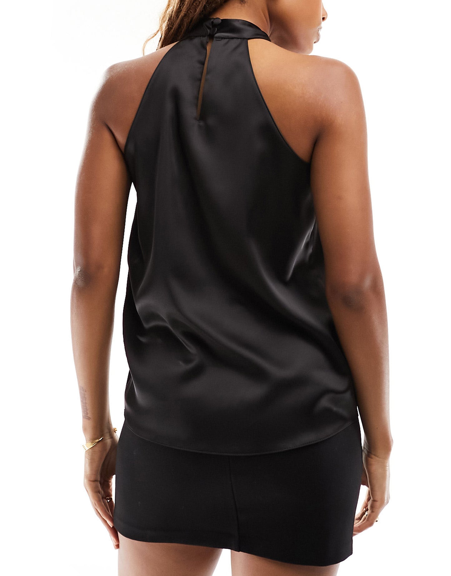 New Look satin high neck sleeveless top in black