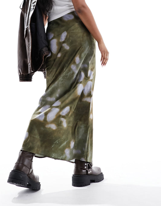 COLLUSION satin slip maxi skirt in tie dye