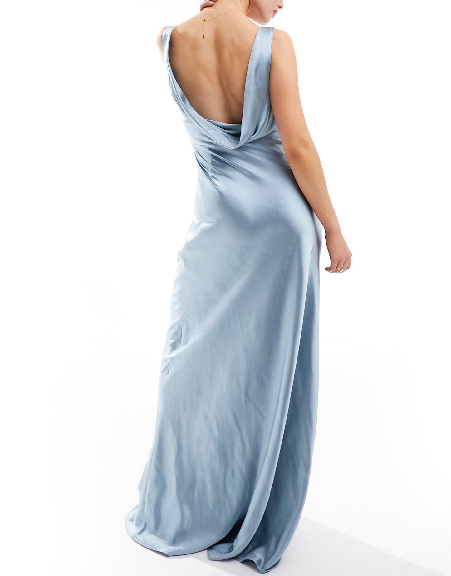 Six Stories Bridesmaids cowl back satin maxi dress in dusty blue