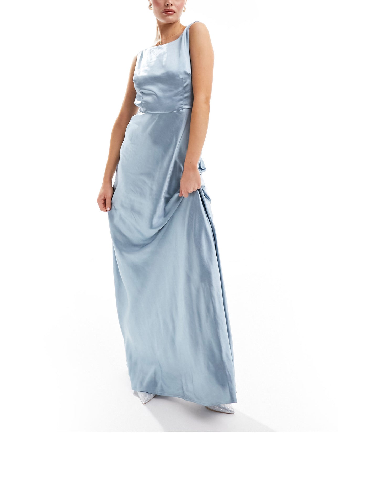 Six Stories Bridesmaids cowl back satin maxi dress in dusty blue