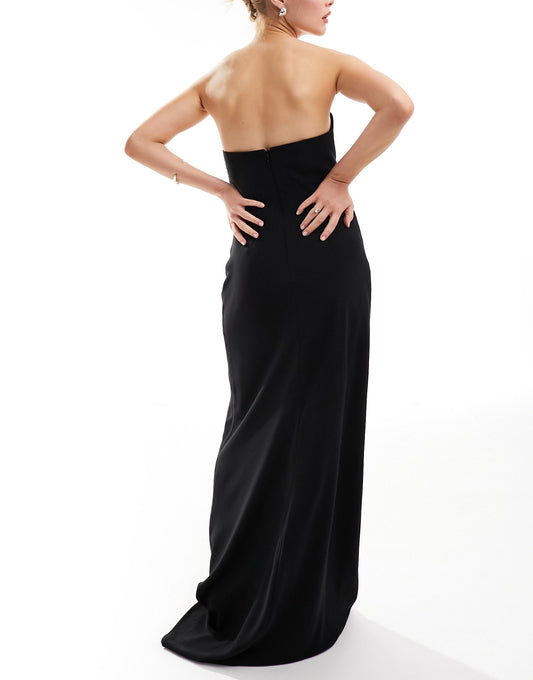 Six Stories Bridesmaids strapless ruched maxi dress in black