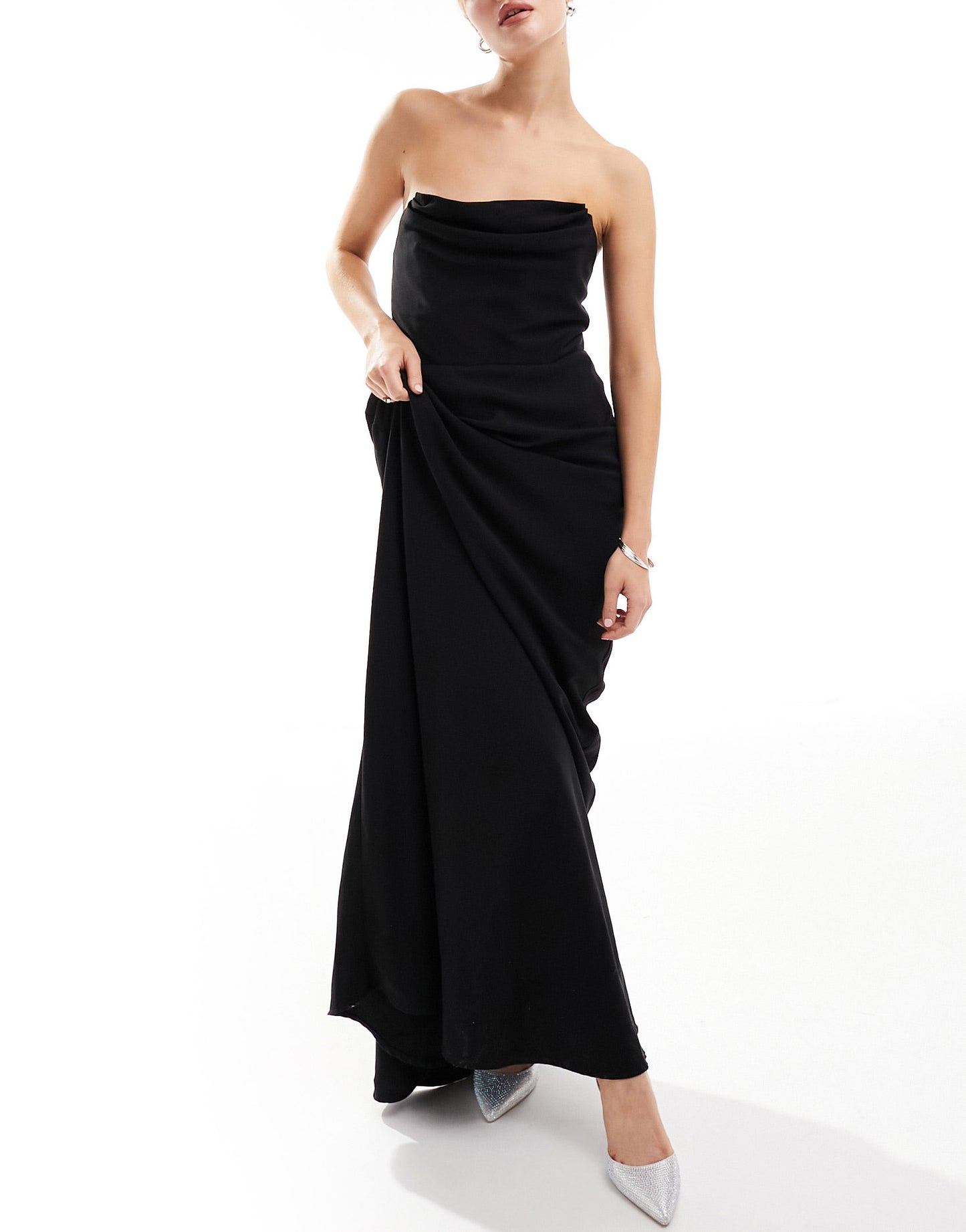 Six Stories Bridesmaids strapless ruched maxi dress in black
