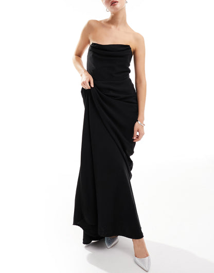 Six Stories Bridesmaids strapless ruched maxi dress in black