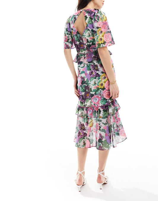 Hope & Ivy ruffle hem midi dress in multi