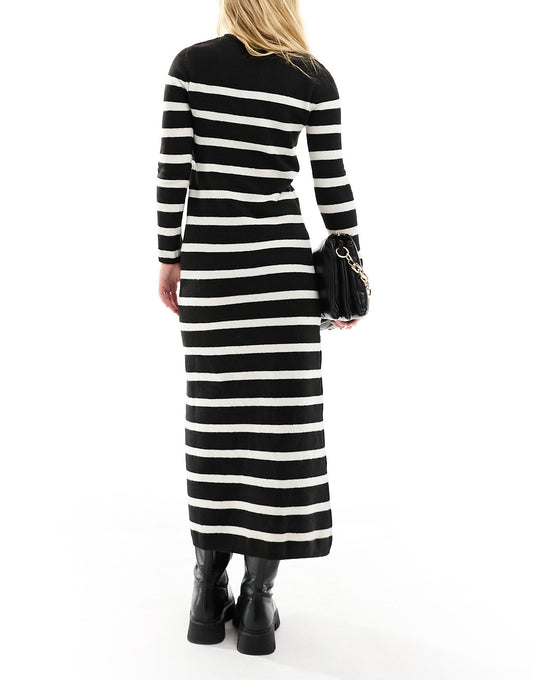 Stradivarius knitted maxi dress in black stripe