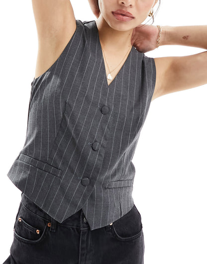 Pimkie tailored waistcoat in grey pinstripe