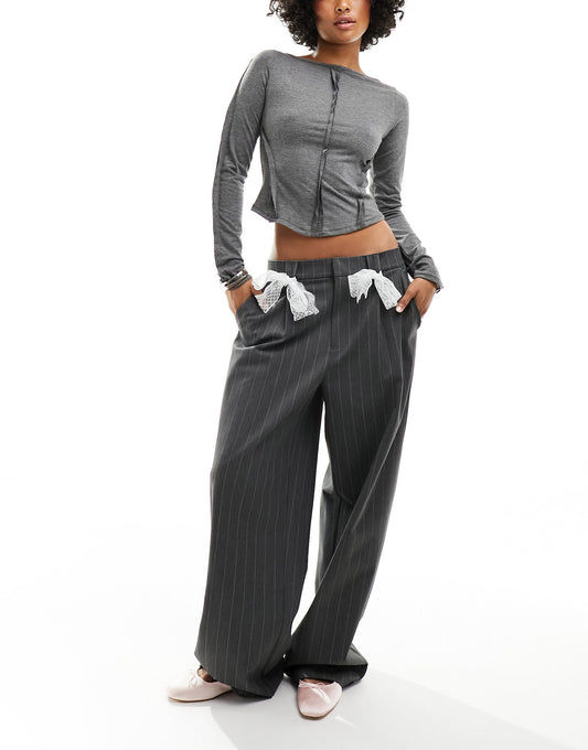 COLLUSION high scoop neck long sleeve exposed seam top in grey