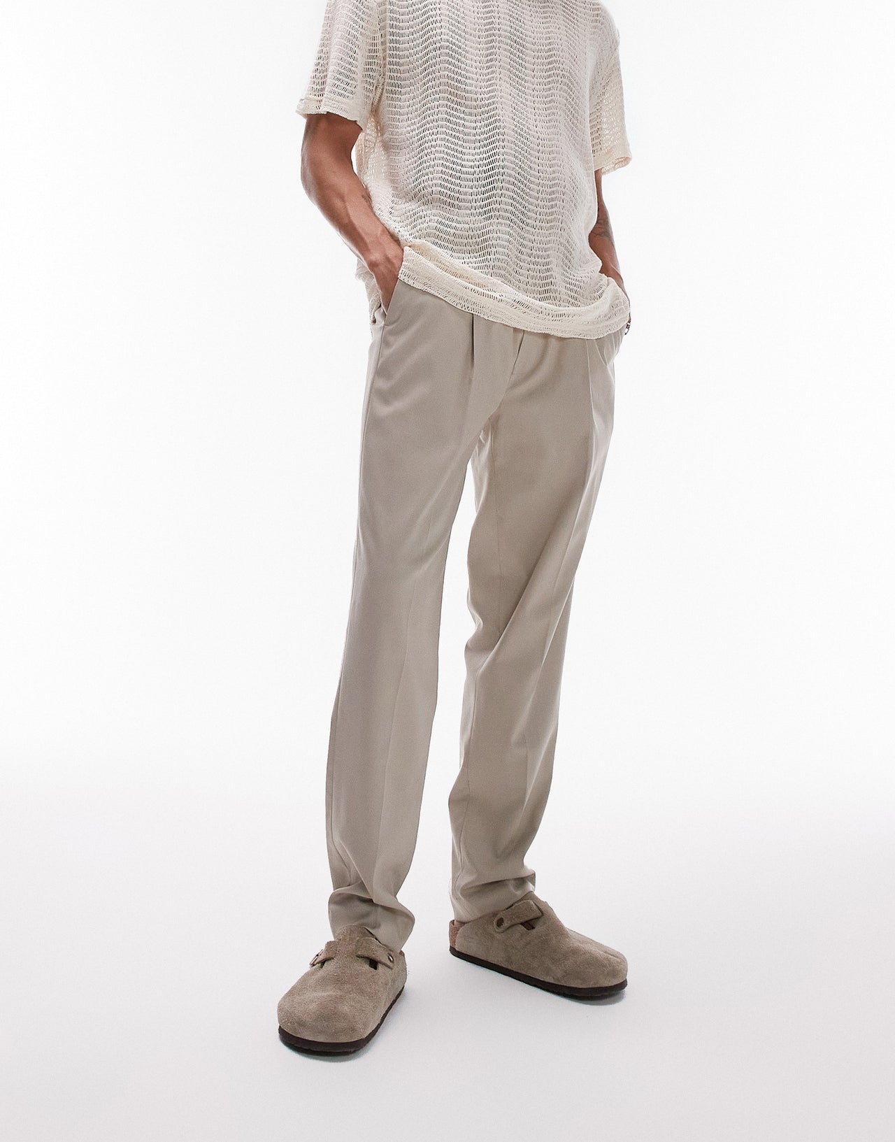 Topman taper trouser in stone