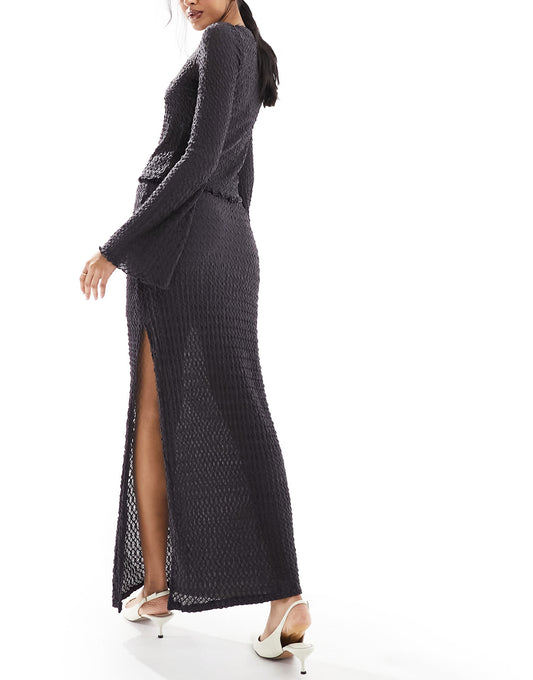 Vero Moda textured jersey maxi skirt co-ord in asphalt grey