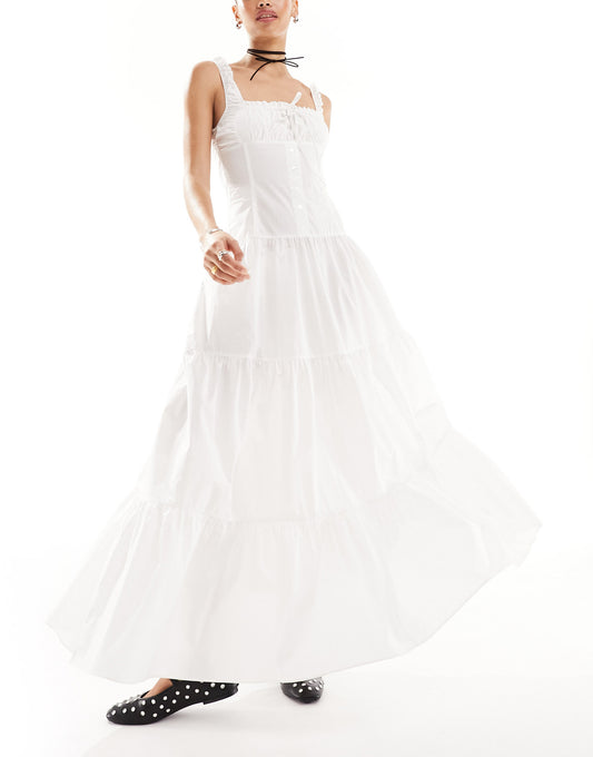 Lioness milkmaid tiered maxi dress in white