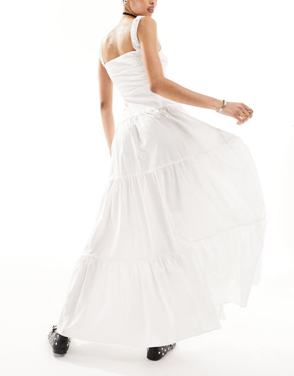 Lioness milkmaid tiered maxi dress in white