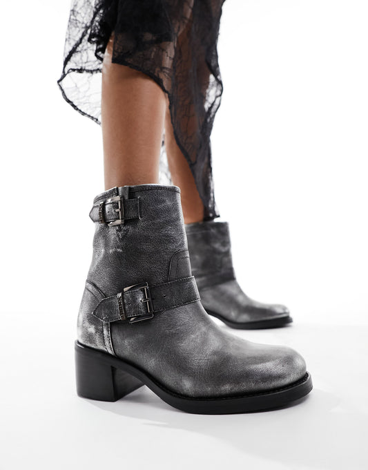 Bronx New Camperos biker ankle boots in gunmetal black
