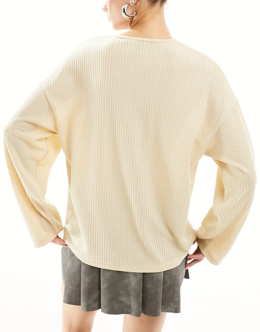 ASOS DESIGN boucle henley top co ord in ecru