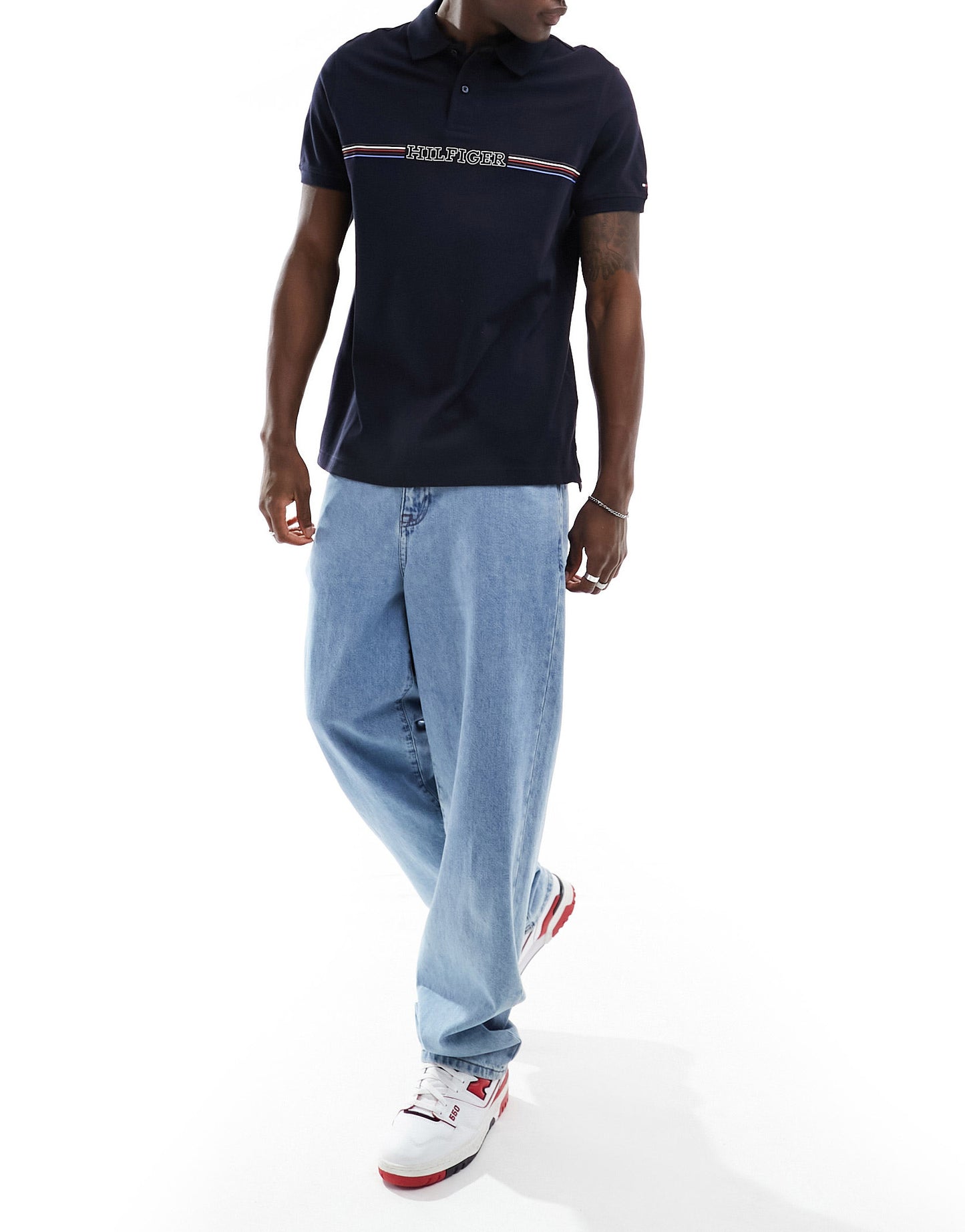 Tommy Hilfiger stripe chest regular polo in navy