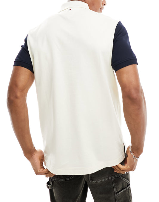 Tommy Hilfiger monotype colourblock polo in navy/cream