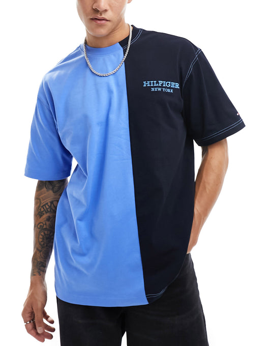 Tommy Hilfiger monotype colourblock t-shirt in blue