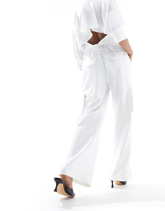 French Connection white combat cargo trouser in white
