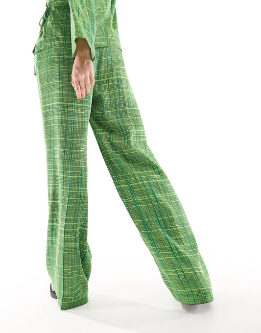 French Connection Carmen crepe trouser in green check co-ord