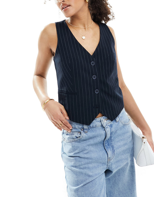 Stradivarius tailored waistcoat in navy pinstripe